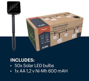 Grundig - LED napelemes lánc 50 LED, 8 funkció, 6,9 m, meleg fehér, 600 mAh