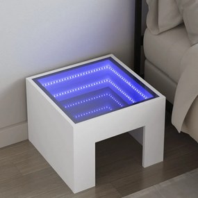 Fehér végtelen hatású LED-es éjjeliszekrény 40 x 40 x 30 cm