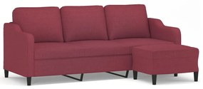 vidaXL 3 személyes bordó szövet kanapé lábtartóval 180 cm