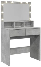 betonszürke fésülködőasztal LED-del 80 x 41 x 134,5 cm