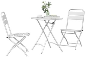 3 Részes Összecsukható Bistro Szett, Fehér Acél