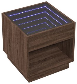 Barna tölgy végtelen hatású LED-es éjjeliszekrény 50x50x50 cm
