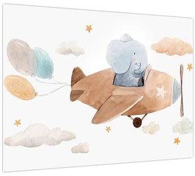 Kép - Akvarell elefánt egy repülőgépen (70x50 cm)