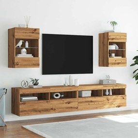 2 db kézműves tölgy színű fali TV-szekrény LED-del 40x30x60,5cm