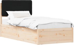 vidaXL Ágykeret Kárpitozott Fejtámlával Fekete 100 x 200 cm