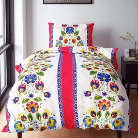 Pamut ágynemű JANE FOLK RED 4 részes 140x200 cm