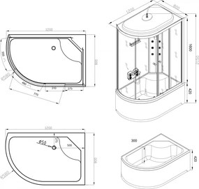 Lia hidromasszázs zuhanykabin jobbos beépítési oldallal