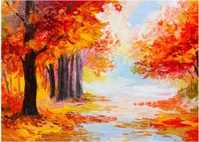 Kép - olajfestmény, színes ősz (üvegen) (70x50 cm)