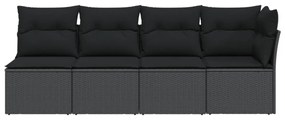 4 személyes fekete polyrattan kerti kanapé párnával