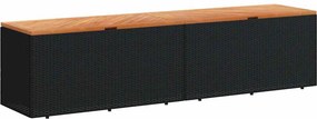 Fekete Polyrattan És Akácfa Kerti Tárolóláda 220 X 50 X 54 Cm