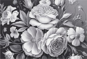 Divatos Flizelin Tapéta Ragasztóval Falra 3D Szürke virágok 152x104 Ragasztó