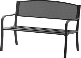 Outsunny 2-Fős Kerti Pad Kültéri Pad Acél Hálós Támlával, 240 kg Teherbírás, Teraszra, Erkélyre, 127x60x87 cm Fekete | Aosom