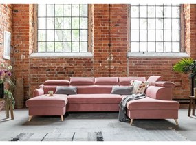 Világos rózsaszín bársony kinyitható sarokkanapé (jobb oldali-"U" alakú) Sweet Harmony – Miuform