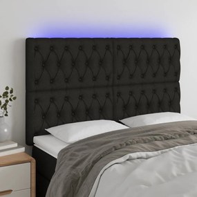 fekete szövet LED-es fejtámla 144x7x118/128 cm