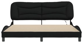fekete szövet ágykeret LED-es matrac nélkül 180 x 200 cm