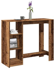 antik fa színű szerelt fa bárasztal polccal 124 x 46 x 103,5 cm
