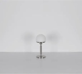Globo 21954C Asztali lámpa fém nikkel matt, fém krómozott, fehér színű üveg búra, fekete textil kábel, billenőkapcsoló a kábelen, ø: 180mm, M: 400mm, kábel hossza 1500mm, 1x E27 40W 230V izzó nélkül