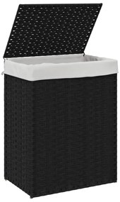 fekete polyrattan szennyeskosár fedéllel 46x33x60 cm