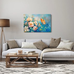 Kép - Pillangó és virágok, olajfestmény II. (90x60 cm)