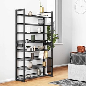 Cipőtartó polc 2x4 szintes fém háló polcokkal, fekete 92x30x163cm