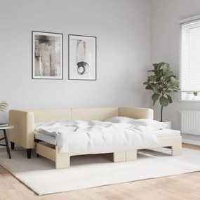 krémszínű kihúzható szövet heverő 90 x 200 cm