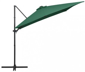 zöld konzolos napernyő LED-del és acélrúddal 250x250 cm