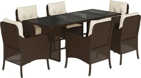 vidaXL 7 részes barna polyrattan kerti étkezőgarnitúra párnával