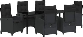 vidaXL Kert étkező szett párnával 7 pcs Fekete polirattan