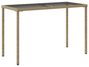 bézs polyrattan üveglapos kerti asztal 115x54x74 cm