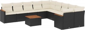 vidaXL 11 részes fekete polyrattan kerti ülőgarnitúra párnákkal