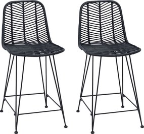vidaXL Bárszék 2 pcs Fekete 44,5 x 54,5 x 97,5 cm Rattan és Vas