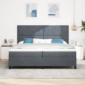 Boxspring Ágy Matrac Kivilágítással Szürke 200x200 cm Bársony