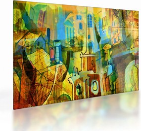 Kép - Építészet, kubista absztrakció (üvegen) (70x50 cm)