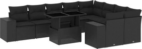 vidaXL 10 részes fekete polyrattan kerti ülőgarnitúra párnákkal