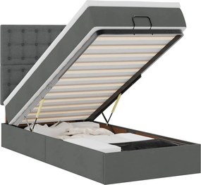 vidaXL sötétszürke szövet ottomán ágy matraccal & LED-ek 80x200cm