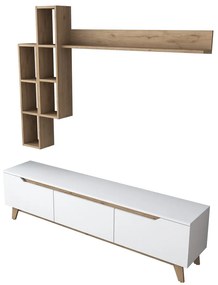 Fehér-natúr színű nappali bútor szett diófa dekorral 180x49 cm Linh – Kalune Design