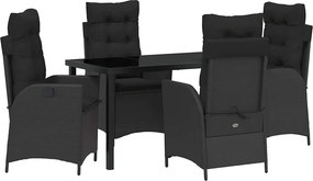 vidaXL Kert étkező szett párnával 5 pcs Fekete polirattan