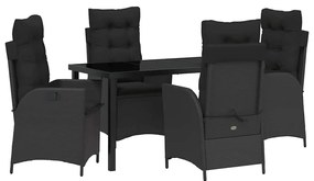 vidaXL Kert étkező szett párnával 5 pcs Fekete polirattan