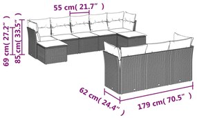 10 részes fekete polyrattan kerti ülőgarnitúra párnákkal