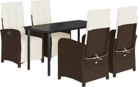 vidaXL 5 részes barna polyrattan kerti étkezőgarnitúra párnákkal