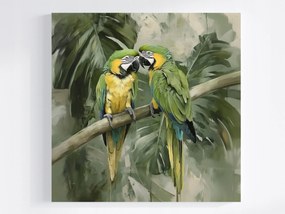 Vászonkép Canvas Természet Madár Papagáj Ara Fa Pálma Monstera 40x40