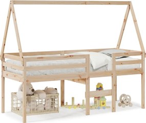 vidaXL tömör fenyőfa magasított ágy tetővel 90 x 190 cm