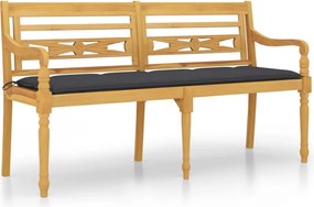 vidaXL tömör tíkfa Batavia pad antracitszürke párnával 150 cm