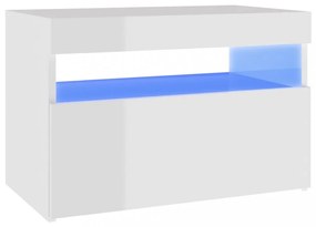 magasfényű fehér éjjeliszekrény LED-lámpákkal 60 x 35 x 40 cm