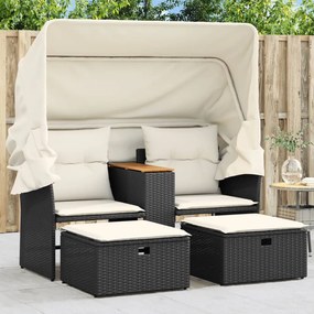 vidaXL 2 személyes fekete polyrattan kerti kanapé baldachinnal/székkel
