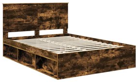 vidaXL Ágykeret fejtámlával Füstölt tölgy 140 x 190 cm Tömör fenyőfa