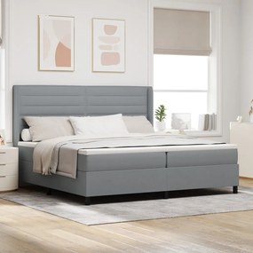 Boxspring Ágy Matrac &amp; LED Világosszürke 200x200 cm Szövet