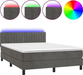 vidaXL sötétszürke bársony rugós és LED-es ágy matraccal 140x200 cm