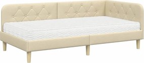 vidaXL Sarokágy keret matracmal fejtámlával Krém 90 x 200 cm szövet