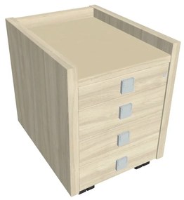 Verno mobil konténer 47 x 60 cm üveggel, 4 fiók, akác / vanília